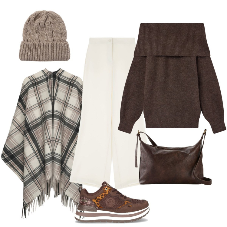 Outfit donna - L’avvolgente maglione color cioccolato. Stile Minimal per Tutti i giorni. Abbinamento con borse a tracolla, maglieria, cappotti, berretti, pantaloni, sneakers.