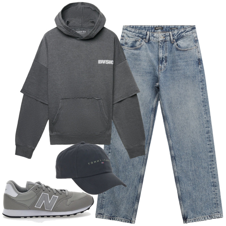 Outfit uomo - Total look #2256648. Stile Casual per Tutti i giorni. Abbinamento con felpe con cappuccio, jeans dritti, sneakers, cappelli.