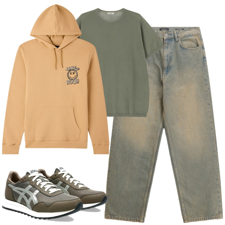 Outfit uomo - Ottobre. Stile Casual per Tutti i giorni. Abbinamento con felpe con cappuccio, jeans, t-shirt, sneakers.