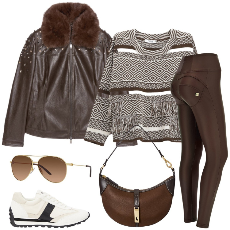 Outfit donna - Total look #2256654. Stile Casual per Tutti i giorni. Abbinamento con maglieria, pantaloni skinny, sneakers, borse a spalla, occhiali da sole, giacche.