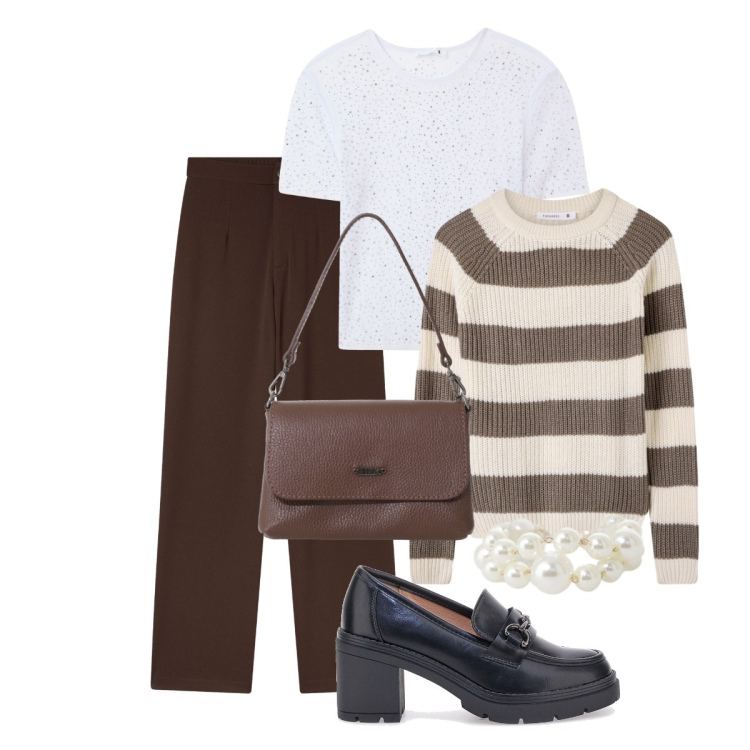 Outfit donna - Il MOKAssino con il tacco. Stile Vintage retrò per Tutti i giorni. Abbinamento con maglieria, t-shirt, pantaloni, anelli, borse a tracolla, mocassini.