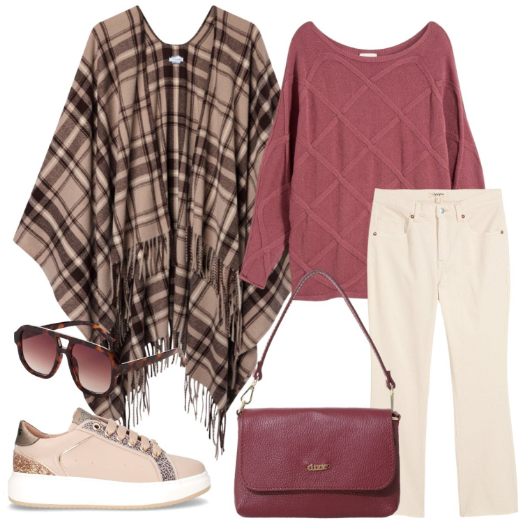 Outfit donna - Total look #2256658. Stile Casual per Tutti i giorni. Abbinamento con jeans a zampa, occhiali da sole, maglieria, cappotti, borse a tracolla, sneakers.