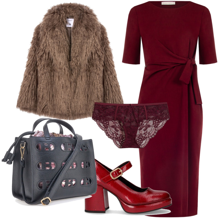 Outfit donna - Che eleganza da ufficio. Stile Trendy per Ufficio. Abbinamento con culotte, ecopellicce, vestiti a tubino, décolleté, borse a mano.
