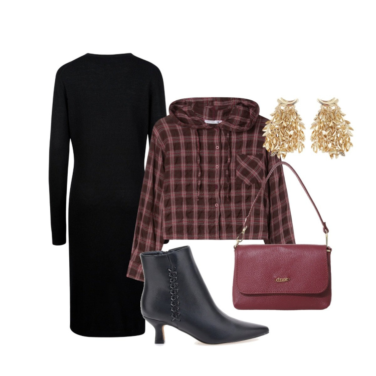 Outfit donna - Mezza misura, mezza stagione. Stile Glamour per Tutti i giorni. Abbinamento con camicie, borse a tracolla, orecchini, vestiti midi/longuette, stivaletti.