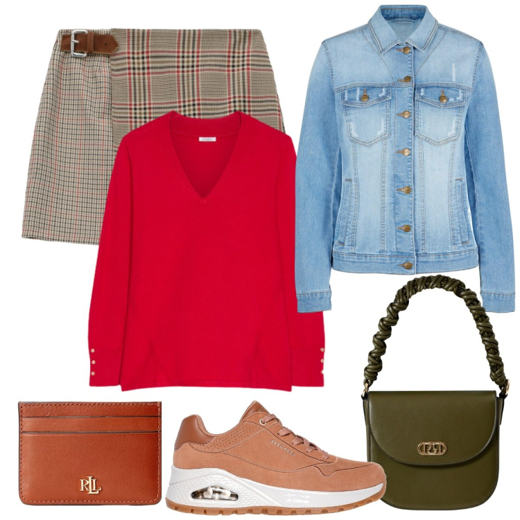 Outfit donna - La gonna. Stile Basic per Tutti i giorni. Abbinamento con blazer, borse a mano, minigonne, portafogli, sneakers, maglieria.