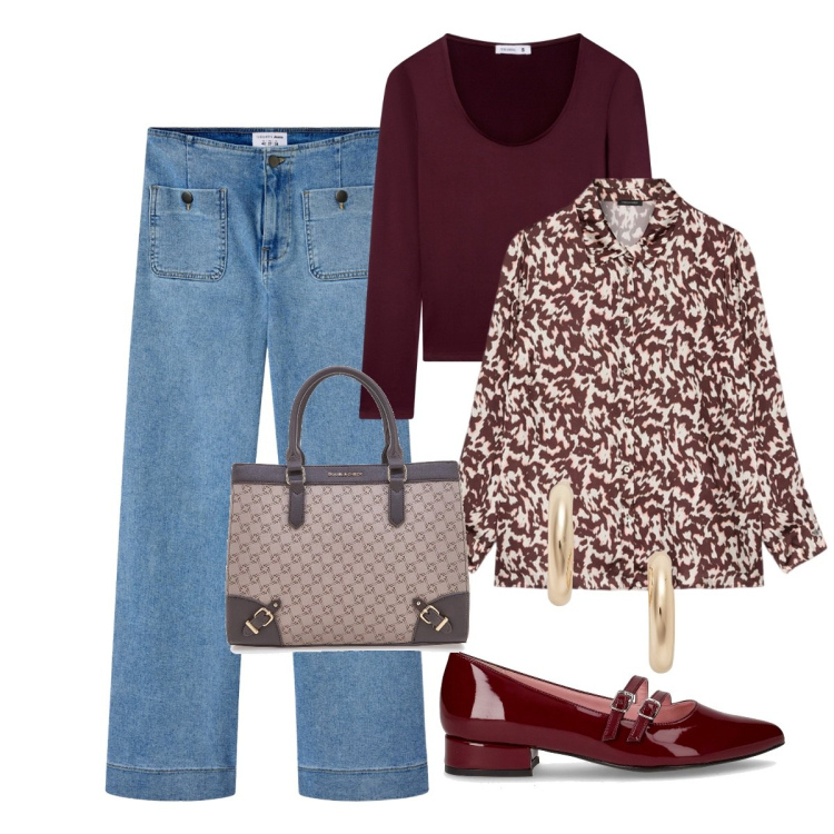 Outfit donna - Le stampe anche per l\'autunno. Stile Casual chic per Tutti i giorni. Abbinamento con jeans, t-shirt, orecchini, borse a tracolla, camicie, ballerine.