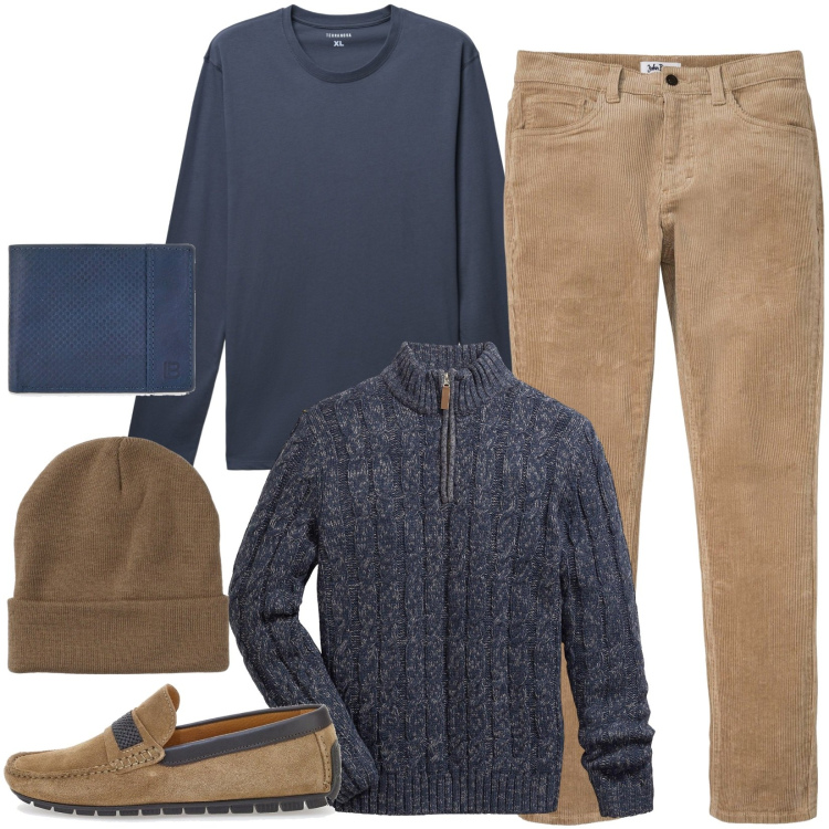 Outfit uomo - Total look #2256685. Stile Casual per Ufficio. Abbinamento con maglieria, pantaloni, t-shirt, berretti, portafogli, scarpe stringate.