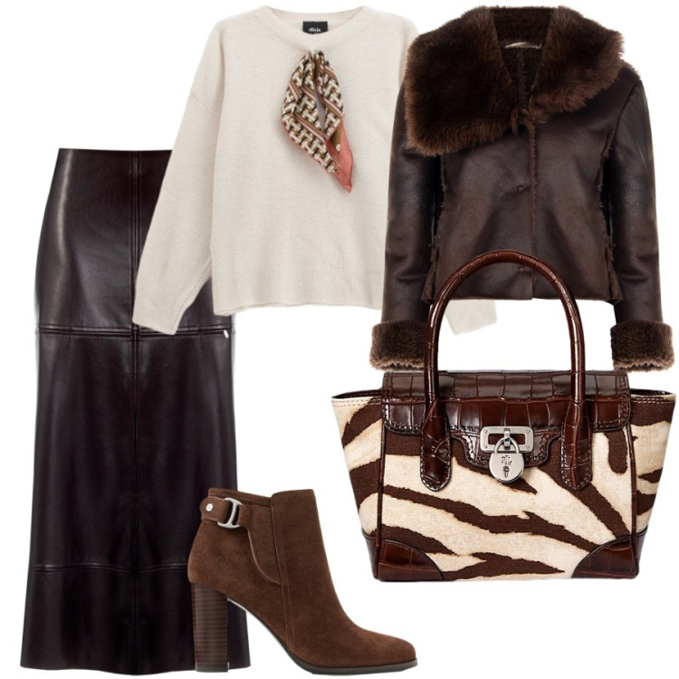 Outfit donna - Fashion and chic. Stile Chic per Serata fuori. Abbinamento con giacche, gonne longuette, maglieria, stivaletti, borse a mano.