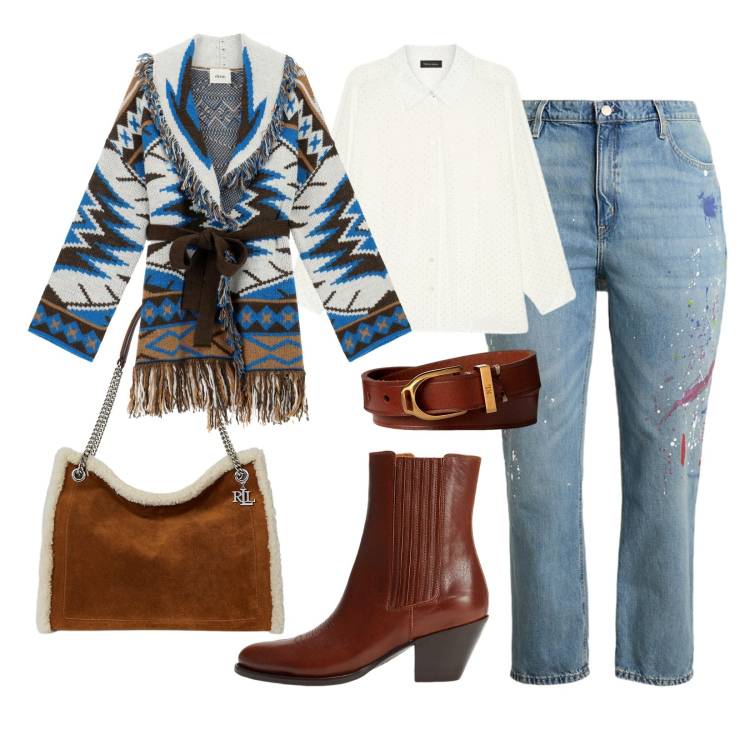 Outfit donna - Maglione avvolgente!. Stile Trendy per Ufficio. Abbinamento con cardigans, jeans boyfriend, stivaletti texani, borse tote, braccialetti, camicie.
