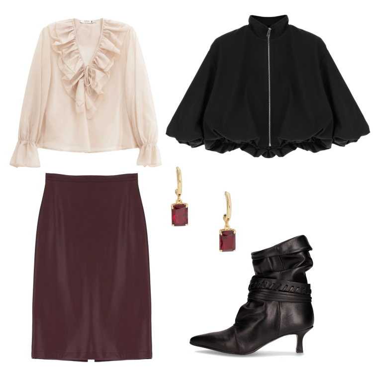 Outfit donna - Ci vediamo alle 8. Stile Chic per Serata fuori. Abbinamento con camicie, bomber, gonne longuette, orecchini, stivaletti.