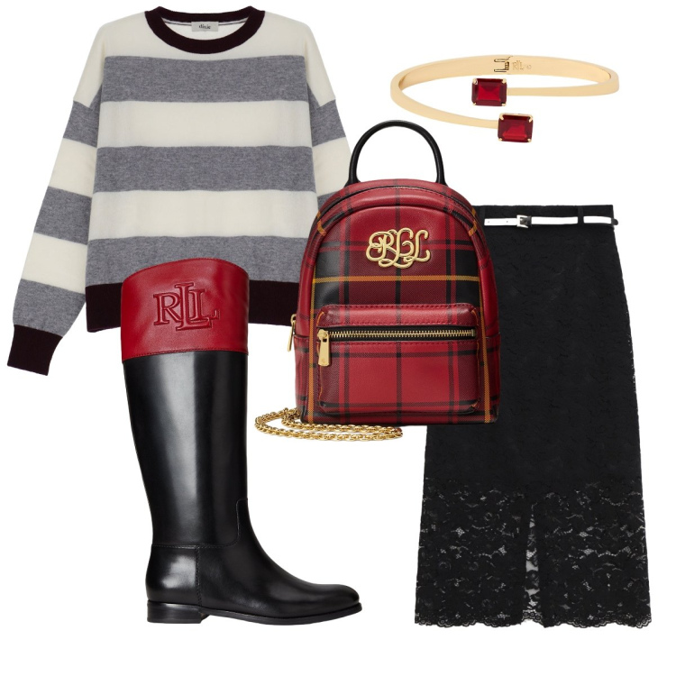 Outfit donna - Gonna & Stivali. Stile Bon Ton per Tutti i giorni. Abbinamento con gonne lunghe, maglieria, stivali, borse a tracolla, braccialetti.