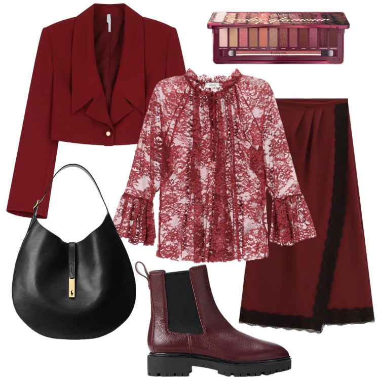 Outfit donna - Gonna & stivali. Stile Glamour per Serata fuori. Abbinamento con ombretti, gonne lunghe, camicie, blazer, borse a spalla, stivaletti chelsea.