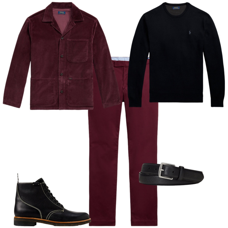 Outfit uomo - Total look #2256801. Stile Trendy per Serata speciale. Abbinamento con stivali, cinture, maglieria, pantaloni chino, giacche.