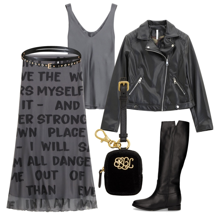 Outfit donna - Gonna & stivali rock chic - @antonellal. Stile Rock per Serata fuori. Abbinamento con cinture, blazer, gonne lunghe, top, pochette, stivali.