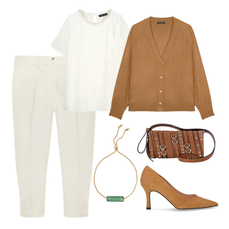 Outfit donna - Calore e femminilità!. Stile Chic per Ufficio. Abbinamento con borse a spalla, braccialetti, pantaloni, décolleté, bluse, cardigans.