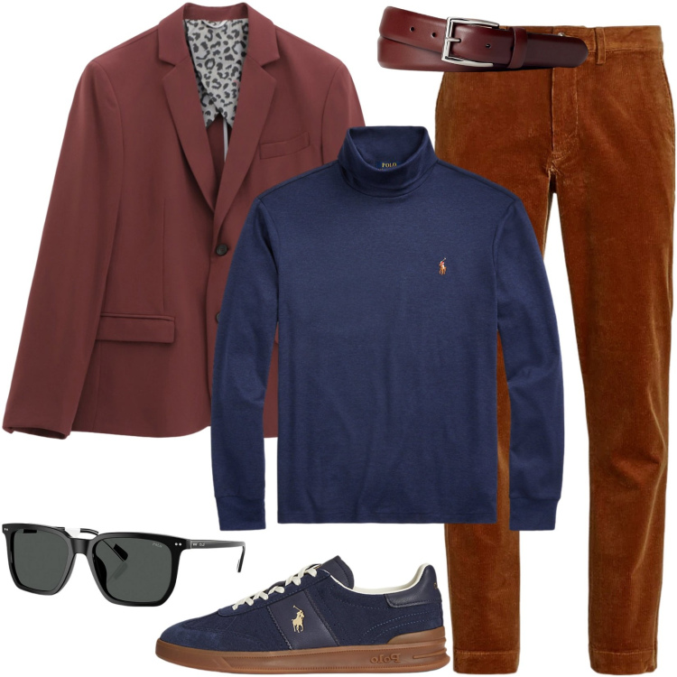 Outfit uomo - Total look #2256845. Stile Trendy per Tutti i giorni. Abbinamento con giacche, cinture, pantaloni, occhiali da sole, maglieria, sneakers.