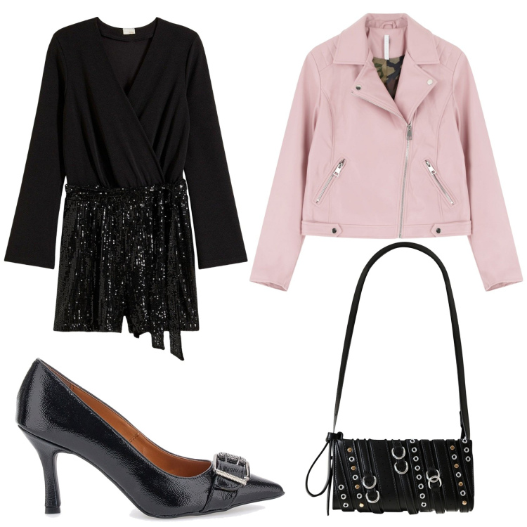 Outfit donna - Serata in tuta. Stile Chic per Serata fuori. Abbinamento con tute, borse a spalla, blazer, décolleté.