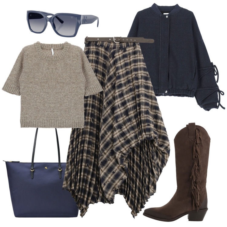 Outfit donna - Gonna & stivali H24 - @antonellal. Stile Trendy per Tutti i giorni. Abbinamento con maglieria, gonne lunghe, stivali, bomber, borse tote, occhiali da sole.