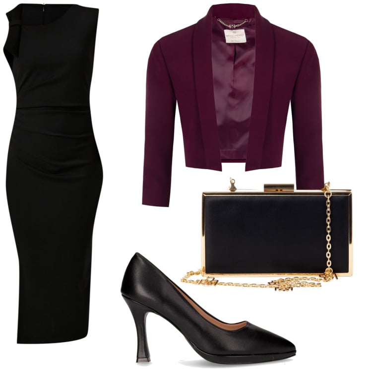Outfit donna - Cena romantica. Stile Glamour per Serata fuori. Abbinamento con pochette, blazer, vestiti a tubino, décolleté.