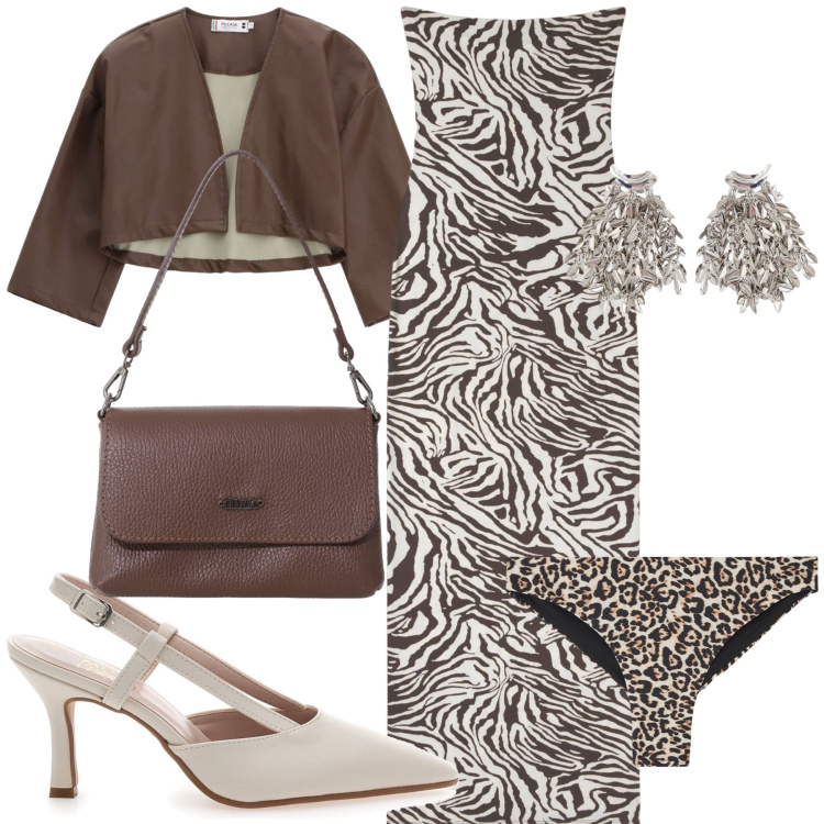 Outfit donna - Cerimonia chic graffiante. Stile Glamour per Cerimonia. Abbinamento con vestiti lunghi, culotte, giacche, borse a tracolla, orecchini, décolleté.