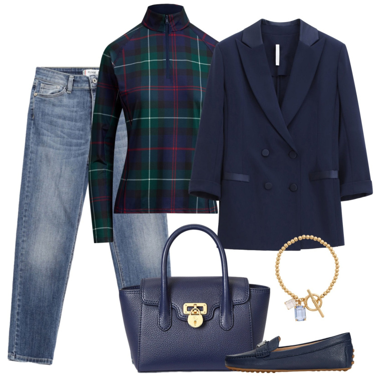 Outfit donna - C è aria fresca. Stile Casual per Scuola/Università. Abbinamento con jeans skinny, blazer, braccialetti, mocassini, borse a mano, pullovers.