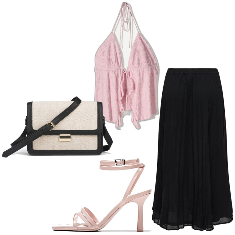 Outfit mujer - Sexy look. Estilo Sexy para Noche/Fiesta elegante. Combinación con faldas, sandalias de tacón, bolsos de mano, top.