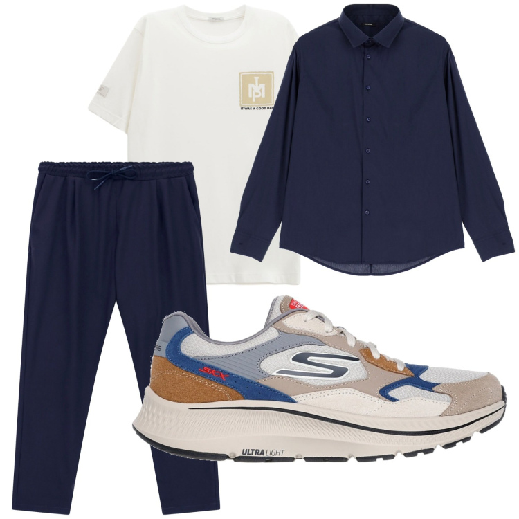 Outfit uomo - Total look #2257086. Stile Casual per Tutti i giorni. Abbinamento con camicie, pantaloni, t-shirt, scarpe sportive.