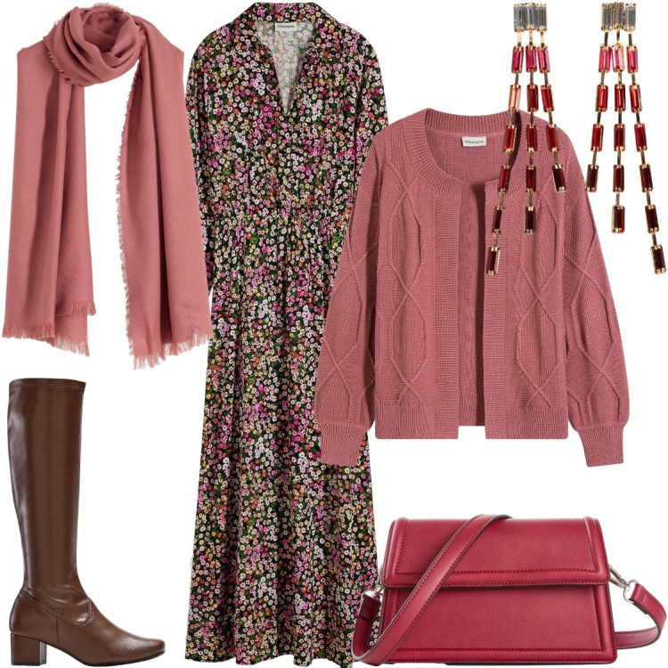 Outfit donna - Il cardigan in maglia. Stile Boho per Tutti i giorni. Abbinamento con vestiti lunghi, cardigans, borse a tracolla, orecchini, stivali, sciarpe.