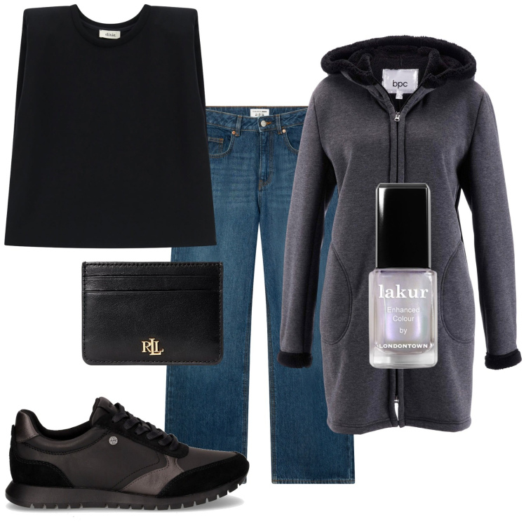 Outfit donna - I primi freddi. Stile Urban per Tutti i giorni. Abbinamento con felpe, smalti, jeans, top, portafogli, sneakers.