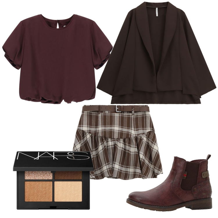 Outfit donna - Zero pensieri. Stile Trendy per Tutti i giorni. Abbinamento con stivaletti chelsea, ombretti, camicie a manica corta, blazer, minigonne.