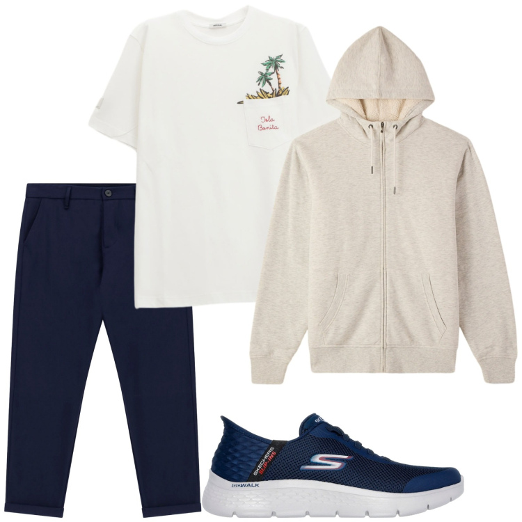 Outfit uomo - Shopping quotidiano. Stile Casual per Tutti i giorni. Abbinamento con felpe con cappuccio, pantaloni, t-shirt, sneakers.