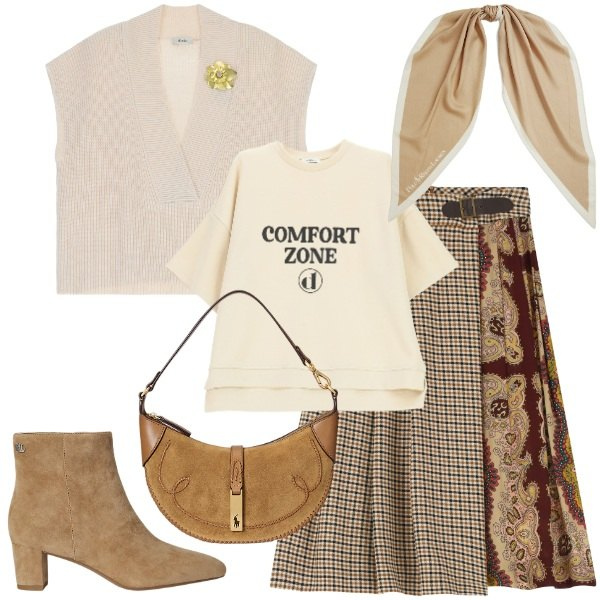 Outfit donna - Maglioni avvolgenti - FDCI. Stile Chic per Ufficio. Abbinamento con t-shirt, gonne, maglieria, borse a spalla, foulard, stivaletti.