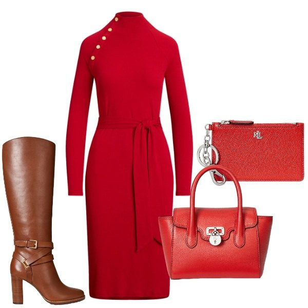 Outfit donna - Autunno in rosso - FDCI. Stile Chic per Serata fuori. Abbinamento con borse a mano, portafogli, stivali, vestiti lunghi.