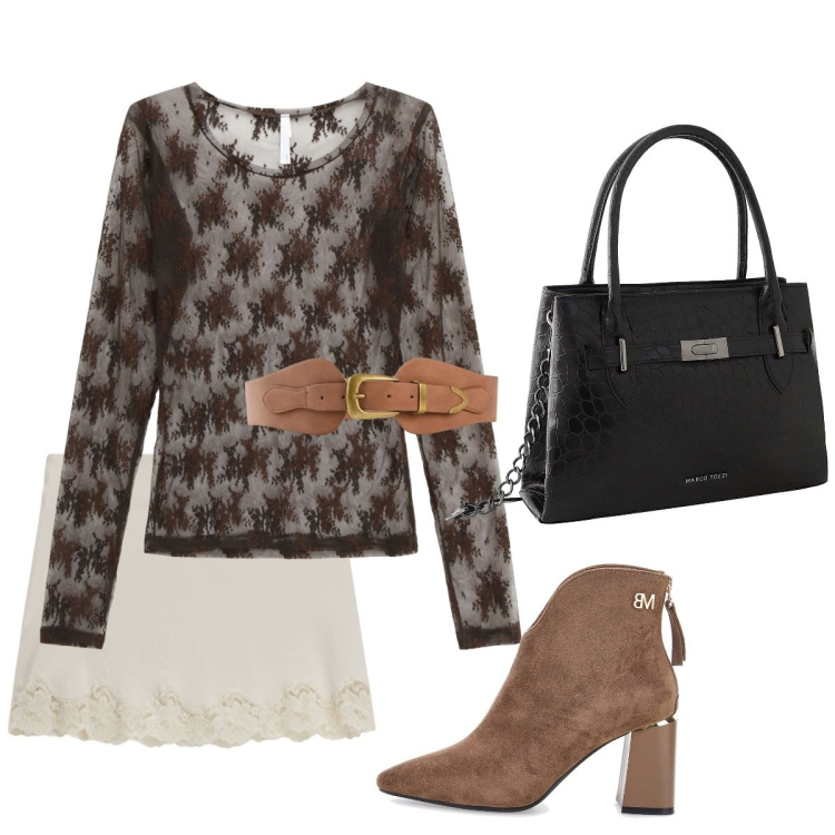 Outfit donna - Veli d’Autunno. Stile Basic per Tutti i giorni. Abbinamento con cinture, borse a mano, maglieria, minigonne, stivaletti.