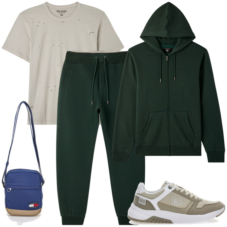 Outfit uomo - Total look #2257212. Stile Casual per Sport. Abbinamento con pantaloni, felpe con cappuccio, t-shirt, borse sportive, sneakers.