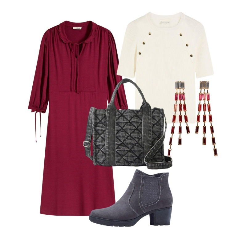 Outfit donna - Qualcosa in più sotto. Stile Glamour per Tutti i giorni. Abbinamento con stivaletti, maglieria, vestiti, orecchini, borse a mano.