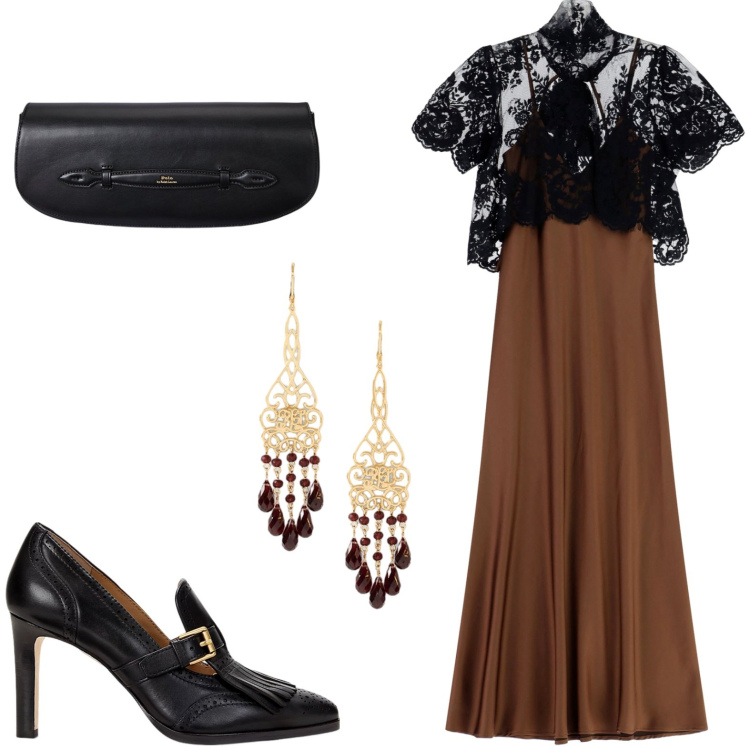 Outfit donna - Pizzo e seta. Stile Glamour per Cerimonia. Abbinamento con vestiti lunghi, décolleté, clutch, orecchini.