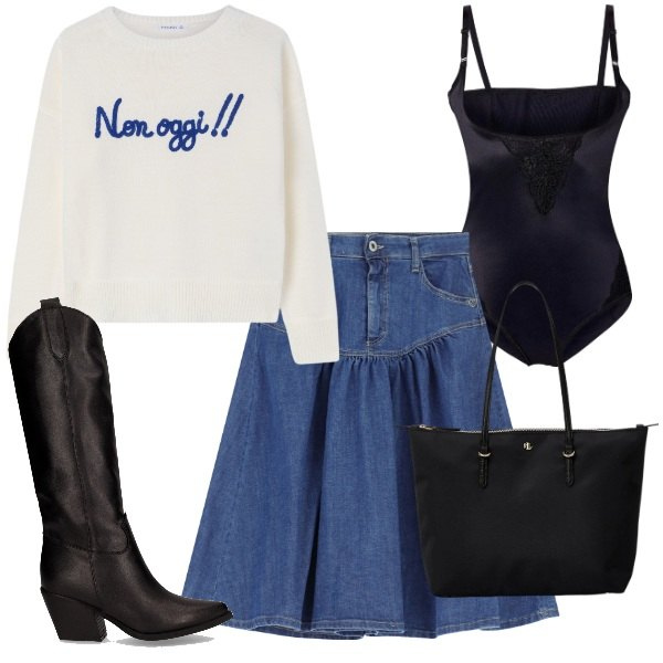 Outfit donna - Maglioni avvolgenti - FDCI. Stile Casual chic per Tutti i giorni. Abbinamento con body, maglieria, gonne longuette, borse tote, stivali.