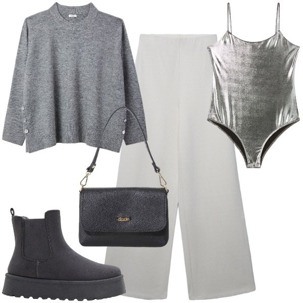 Outfit donna - maglioni avvolgenti - FDCI. Stile Casual per Tutti i giorni. Abbinamento con stivaletti chelsea, pantaloni, maglieria, body, borse a tracolla.