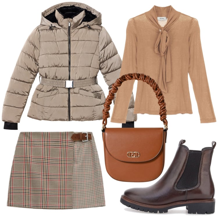 Outfit donna - Total look #2257313. Stile Romantica per Serata fuori. Abbinamento con piumini, borse a mano, minigonne, top, stivaletti chelsea.