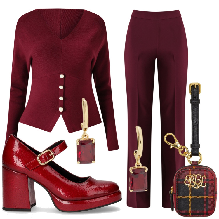Outfit donna - Total look #2257316. Stile Glamour per Serata fuori. Abbinamento con pantaloni a palazzo, maglieria, pochette, orecchini, décolleté.