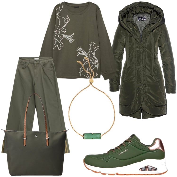 Outfit donna - Total look #2257327. Stile Casual per Tutti i giorni. Abbinamento con blazer, pantaloni a palazzo, borse tote, braccialetti, sneakers, felpe.
