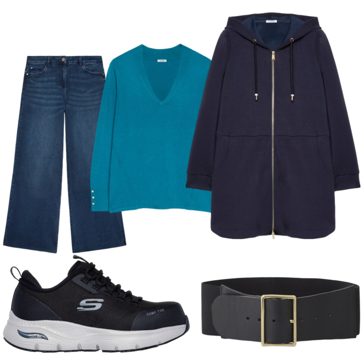 Outfit donna - Total look #2257389. Stile Basic per Tutti i giorni. Abbinamento con cinture, felpe con cappuccio, jeans, sneakers, maglieria.