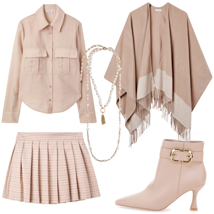 Outfit donna - Total look #2257397. Stile Romantica per Serata fuori. Abbinamento con cappe, minigonne, camicie, stivaletti, collane.