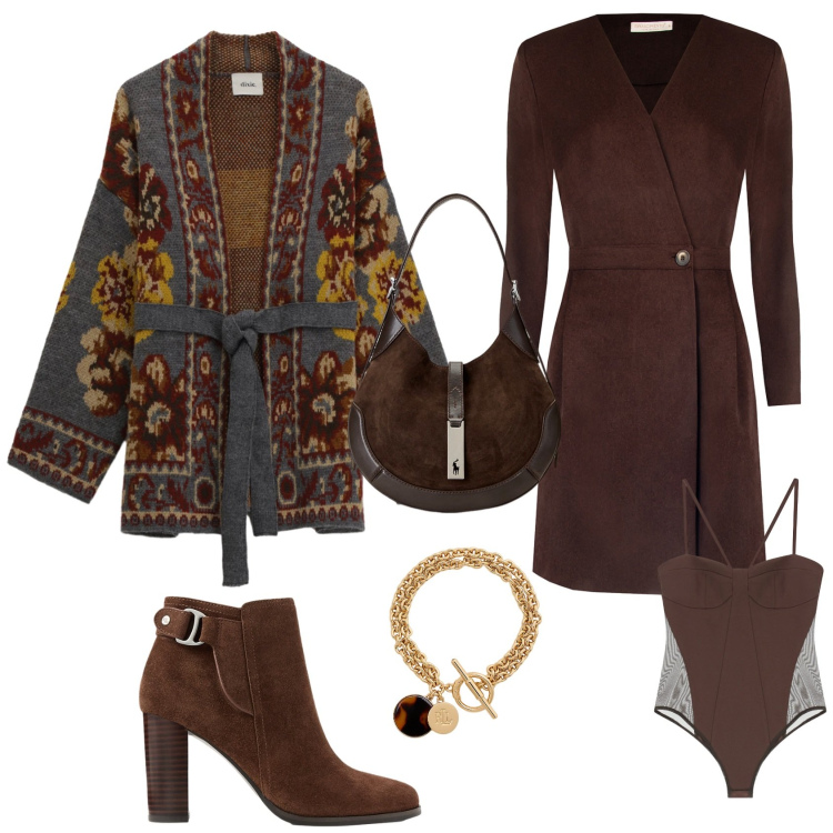 Outfit donna - Week casual chic. Stile Casual chic per Tutti i giorni. Abbinamento con vestiti corti, body, cardigans, borse a spalla, braccialetti con ciondoli, stivaletti.