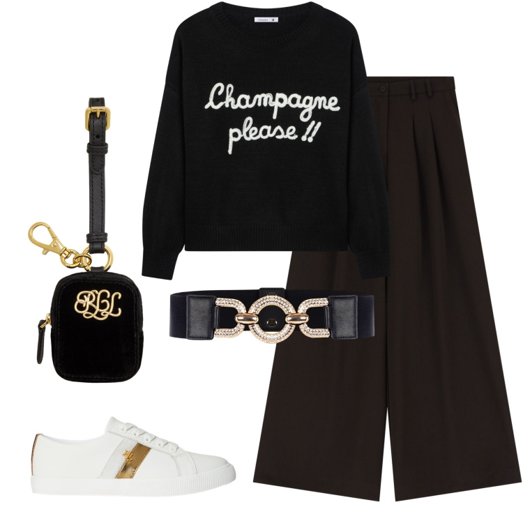 Outfit donna - Total look #2257408. Stile Casual chic per Tutti i giorni. Abbinamento con maglieria, pantaloni, cinture, sneakers, pochette.