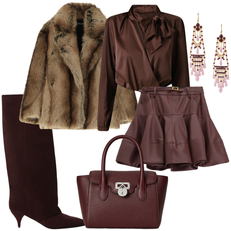 Outfit donna - Burgundy love!. Stile Glamour per Serata fuori. Abbinamento con body, minigonne, vestiti corti, stivali, orecchini, borse a mano.