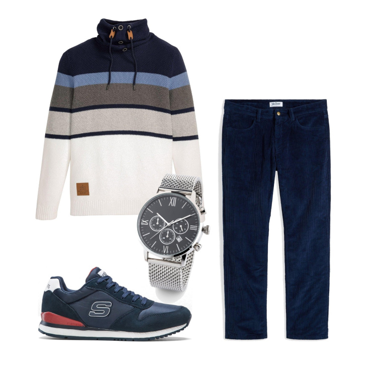 Outfit homme - Octobre. Style Casual pour Tous les jours. Assortir avec pulls, sneakers, bracelets, pantalon .