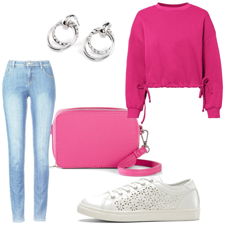 Outfit femme - Urban #5820. Style Urban pour Tous les jours. Assortir avec jean skinny, sneakers, sacs en bandoulière, sweat-shirts, boucles d'oreilles.