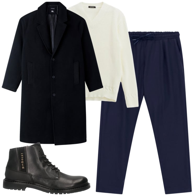 Outfit uomo - Total look #2257455. Stile Urban per Tutti i giorni. Abbinamento con cappotti, pantaloni, maglieria, stivali e stivaletti.